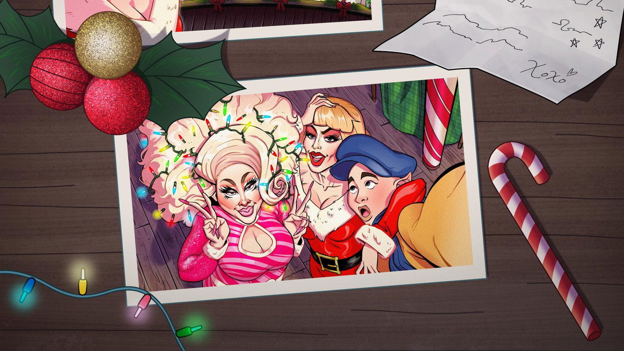 A Trixie & Katya Christmas backdrop