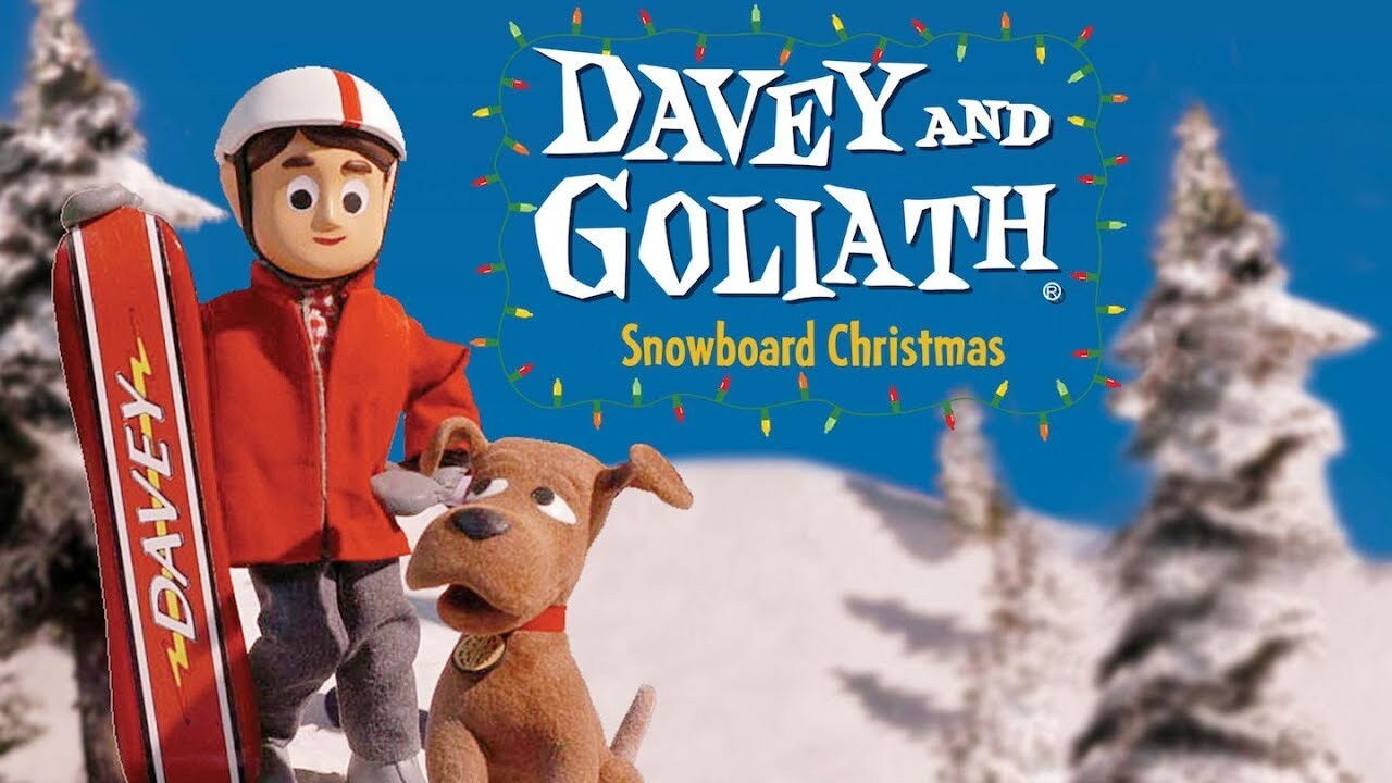 Davey and Goliath's Snowboard Christmas backdrop