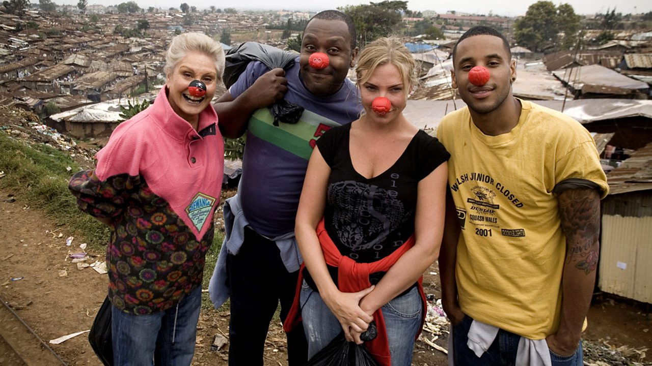 Famous, Rich And In The Slums with Comic Relief backdrop