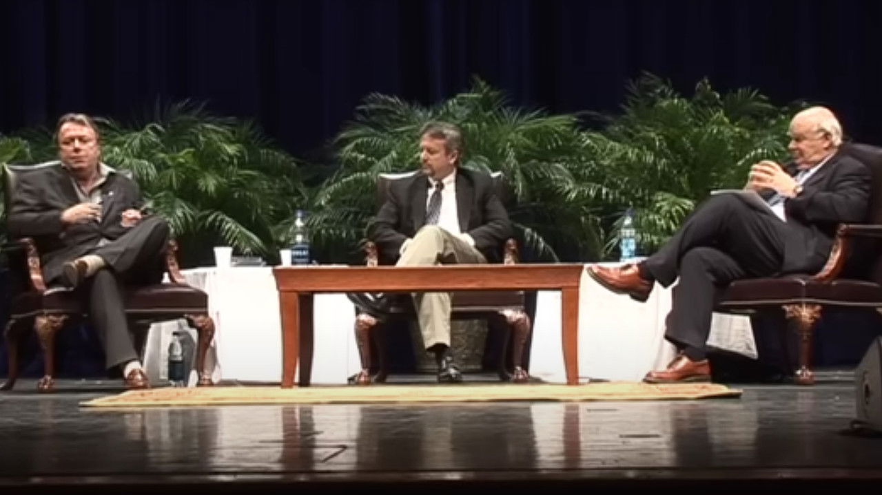 Christopher Hitchens vs John Lennox - Is God Great? Debate backdrop