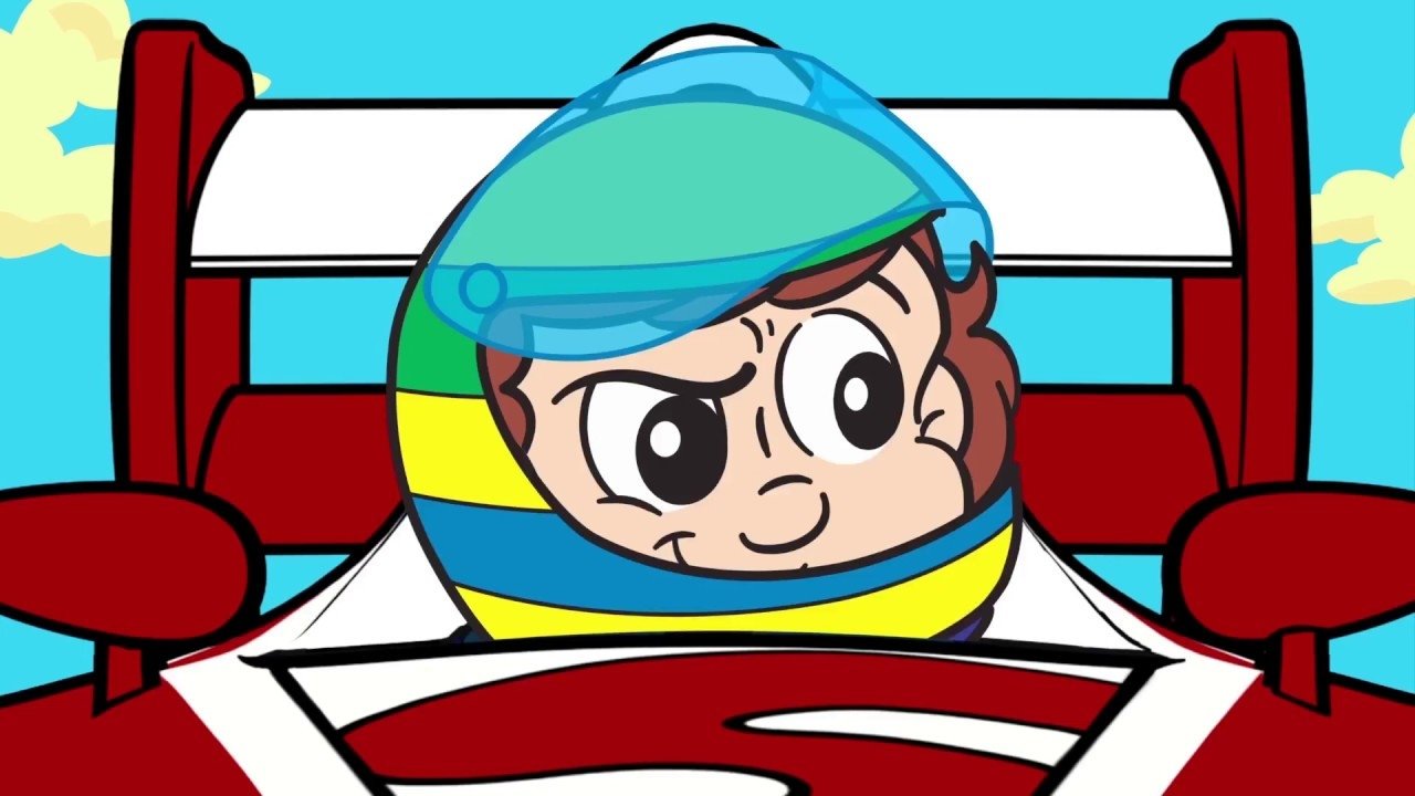 Senninha on the Crazy Race backdrop