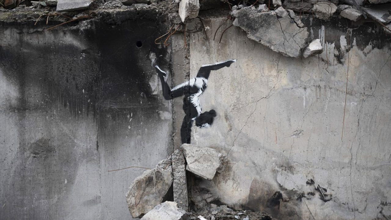 Art Vs War: Banksy And C215 In Borodianka, Ukraine backdrop