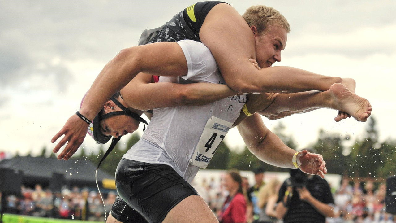 Couples of Wife Carrying backdrop