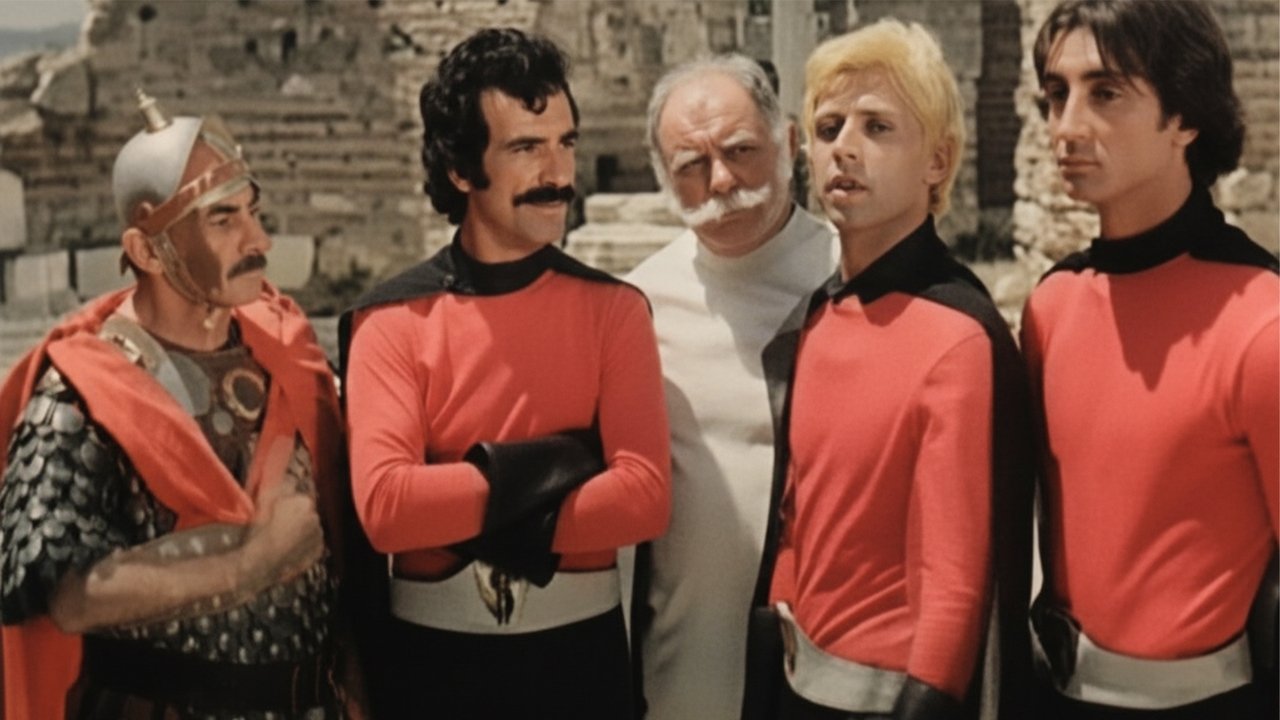 Three Supermen at the Olympic Games backdrop