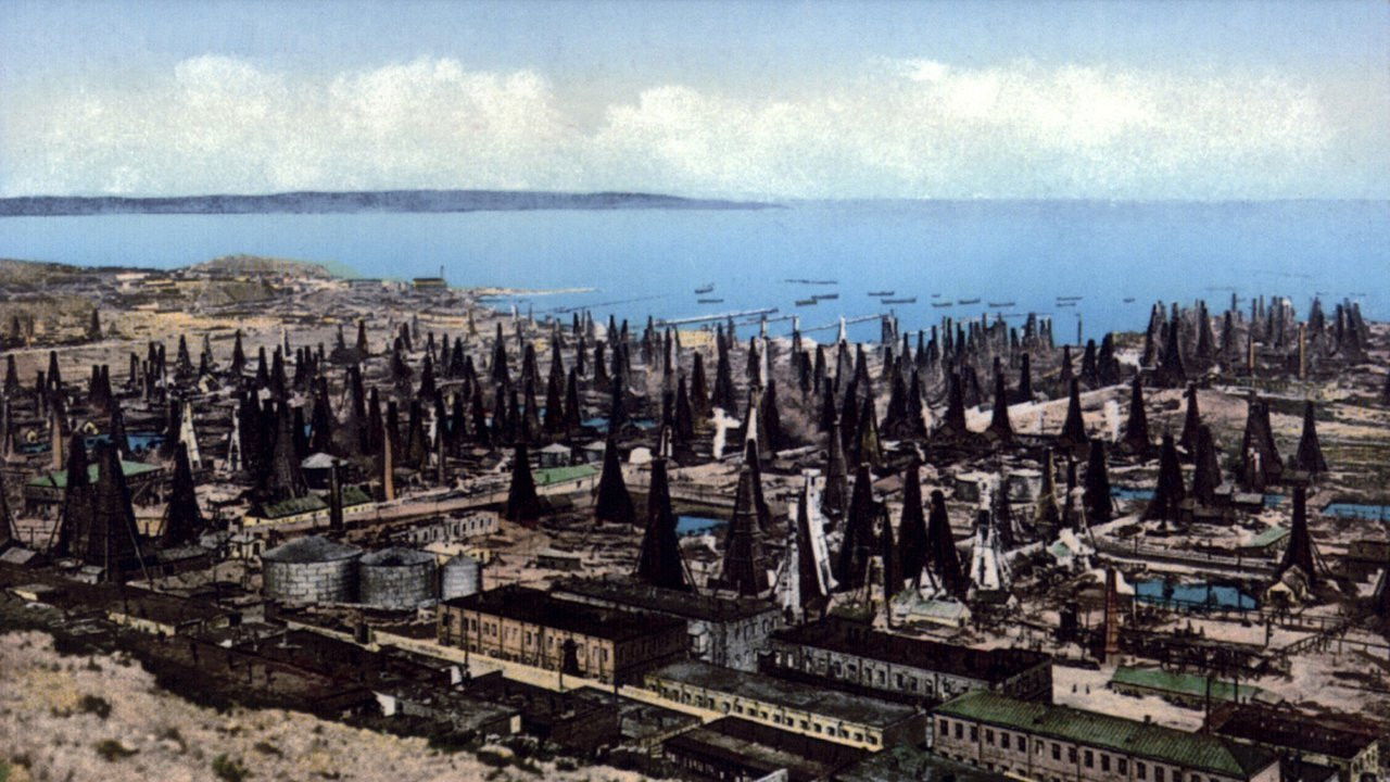 Röd sol över Nobels oljefält backdrop